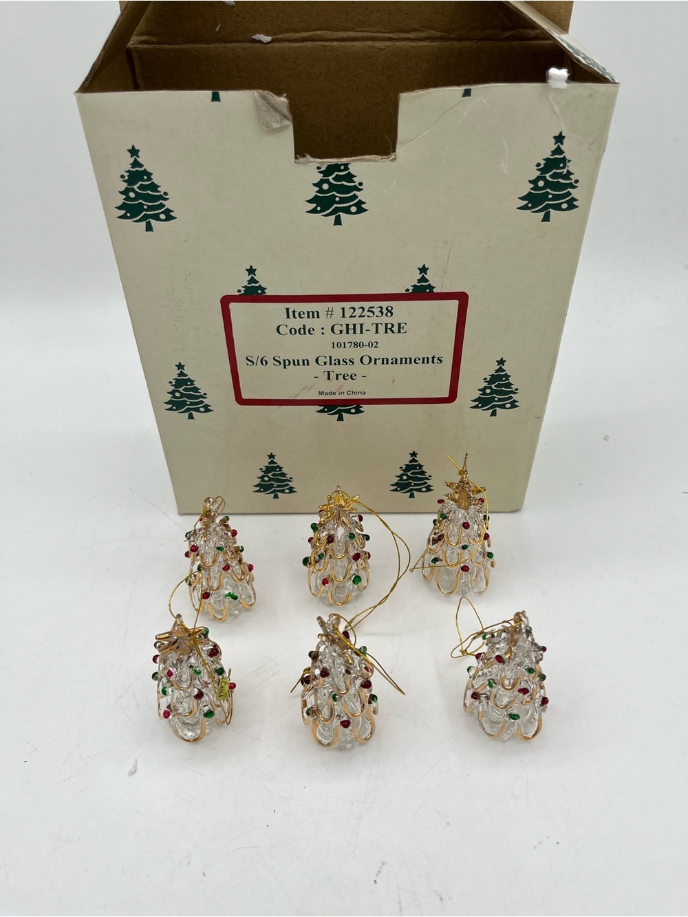Glass Christmas Tree Ornaments - Gold Accents with Red & Green Beads